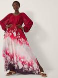 Monsoon Lilian Floral Ombre Dress, Red/Multi