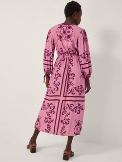 Monsoon Matilde Print Long Sleeve V Neck Midi Dress - view 2, Pink