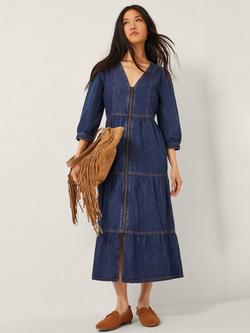 Monsoon Maya Zip Denim Midi Dress, Blue, Blue