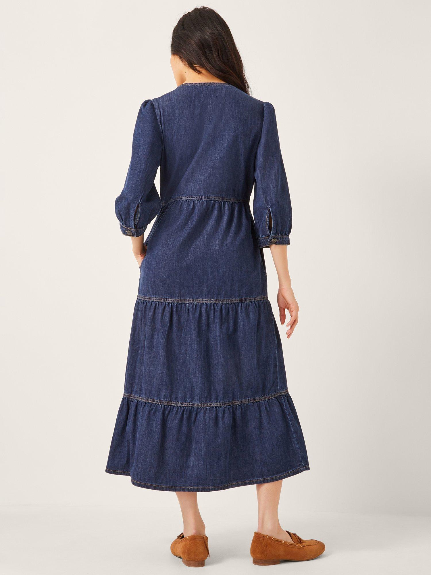 Product image 2 of 5, which shows Monsoon Maya Zip Denim Midi Dress, Blue, S