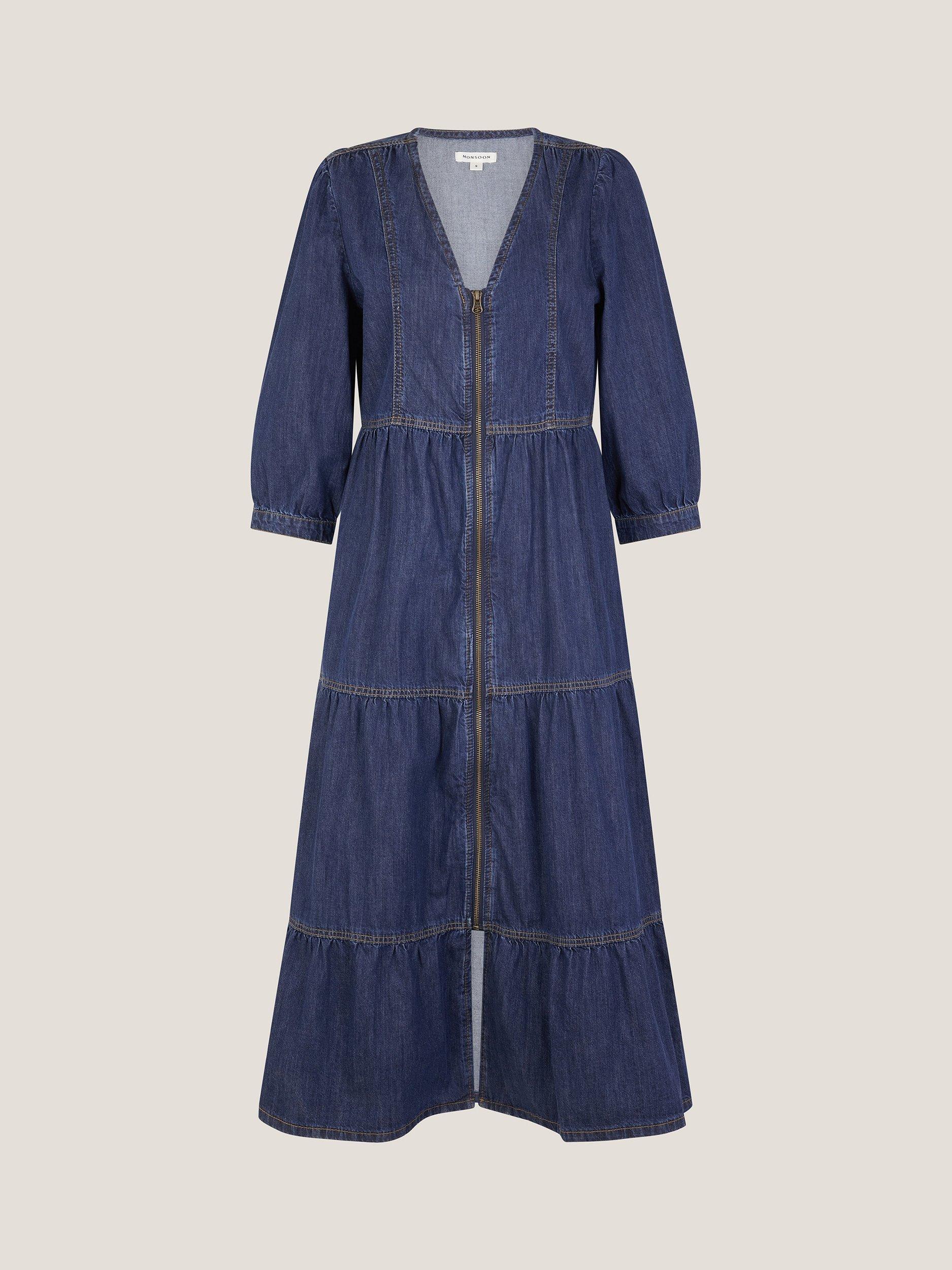 Product image 3 of 5, which shows Monsoon Maya Zip Denim Midi Dress, Blue, S