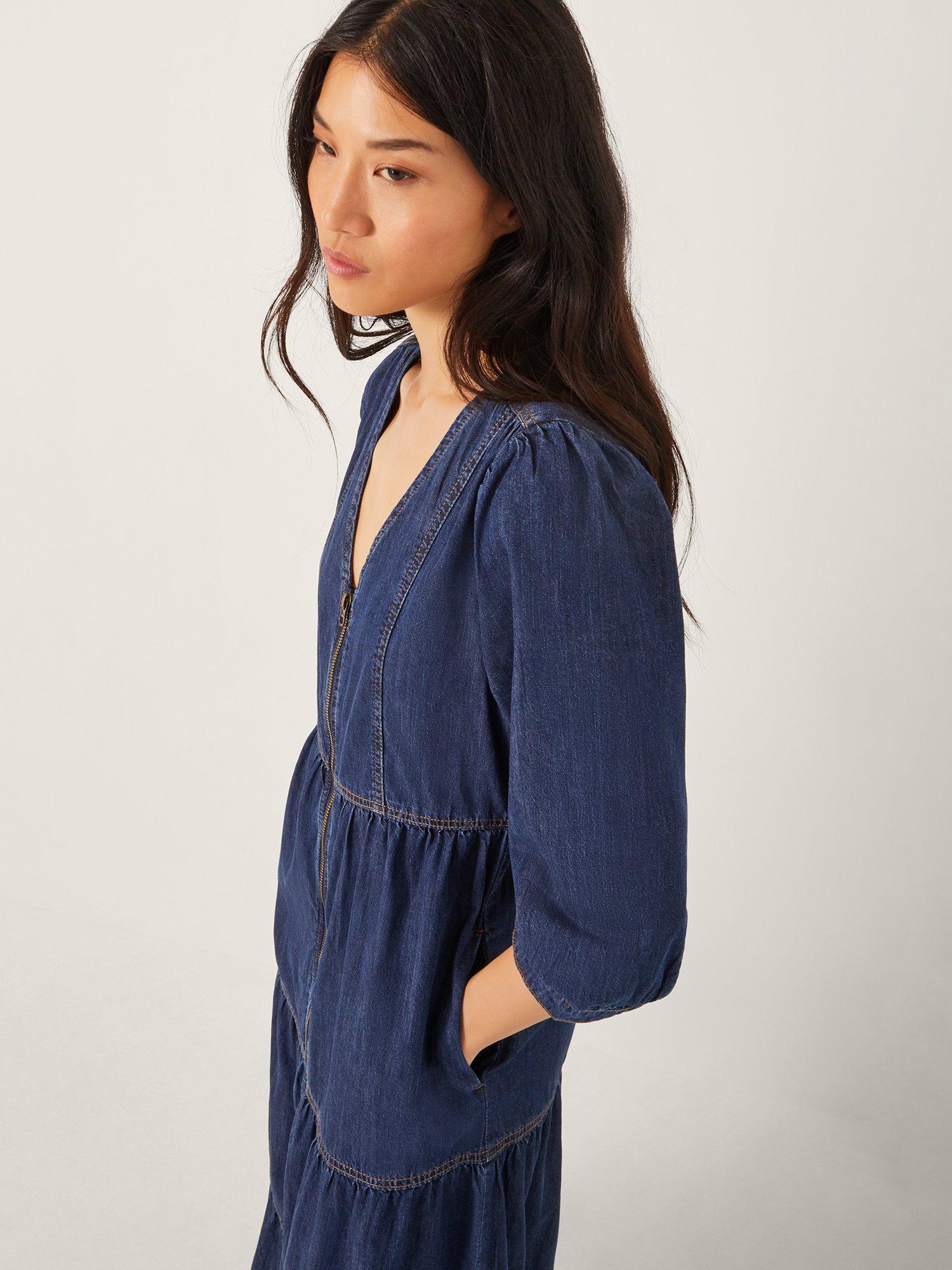 Product image 4 of 5, which shows Monsoon Maya Zip Denim Midi Dress, Blue, S