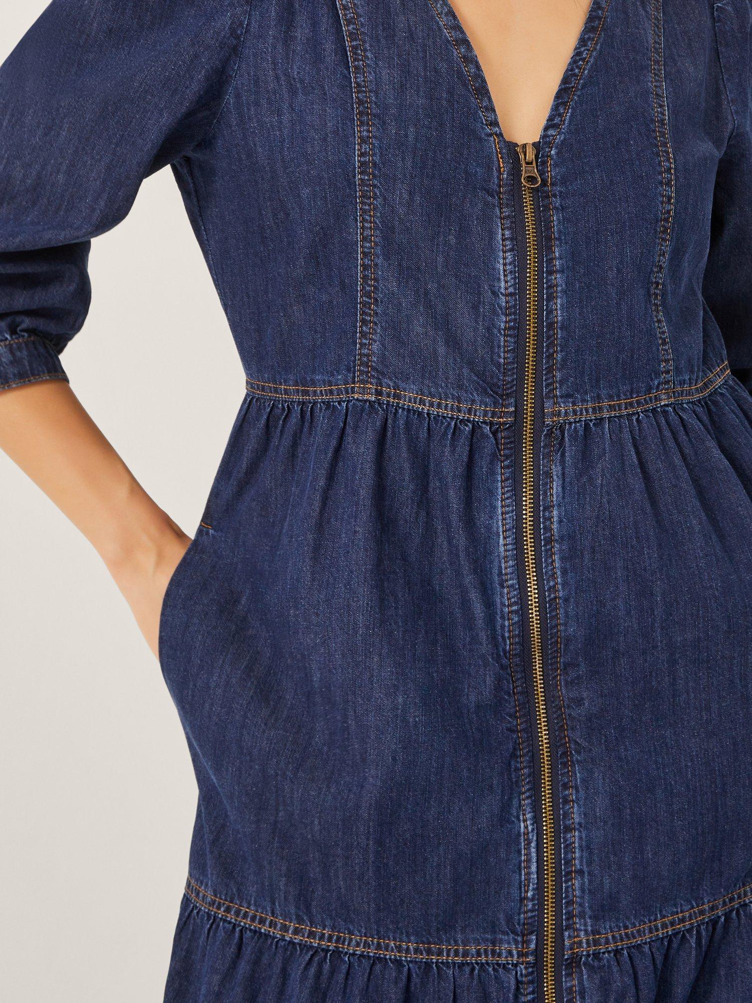 Product image 5 of 5, which shows Monsoon Maya Zip Denim Midi Dress, Blue, S