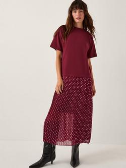 Monsoon Senya Jersey Poka Dot Midi Dress, Berry, Berry