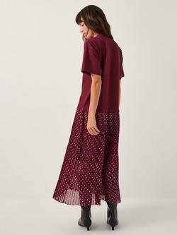 Monsoon Senya Jersey Poka Dot Midi Dress, Berry - view 2, Berry