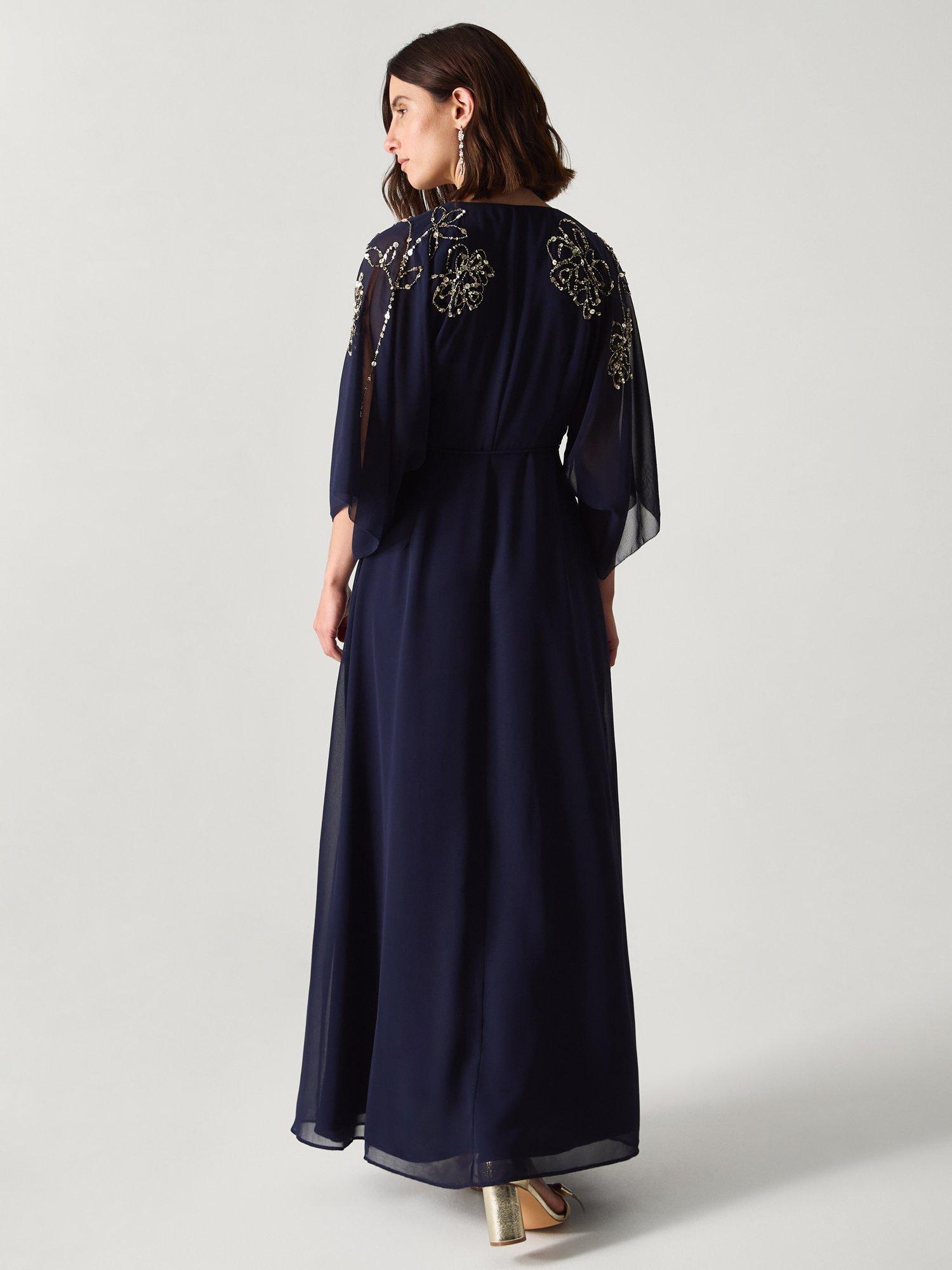 Product image 2 of 5, which shows Monsoon Skyla Embellished V-Neck Maxi Wrap Dress, Navy, 8