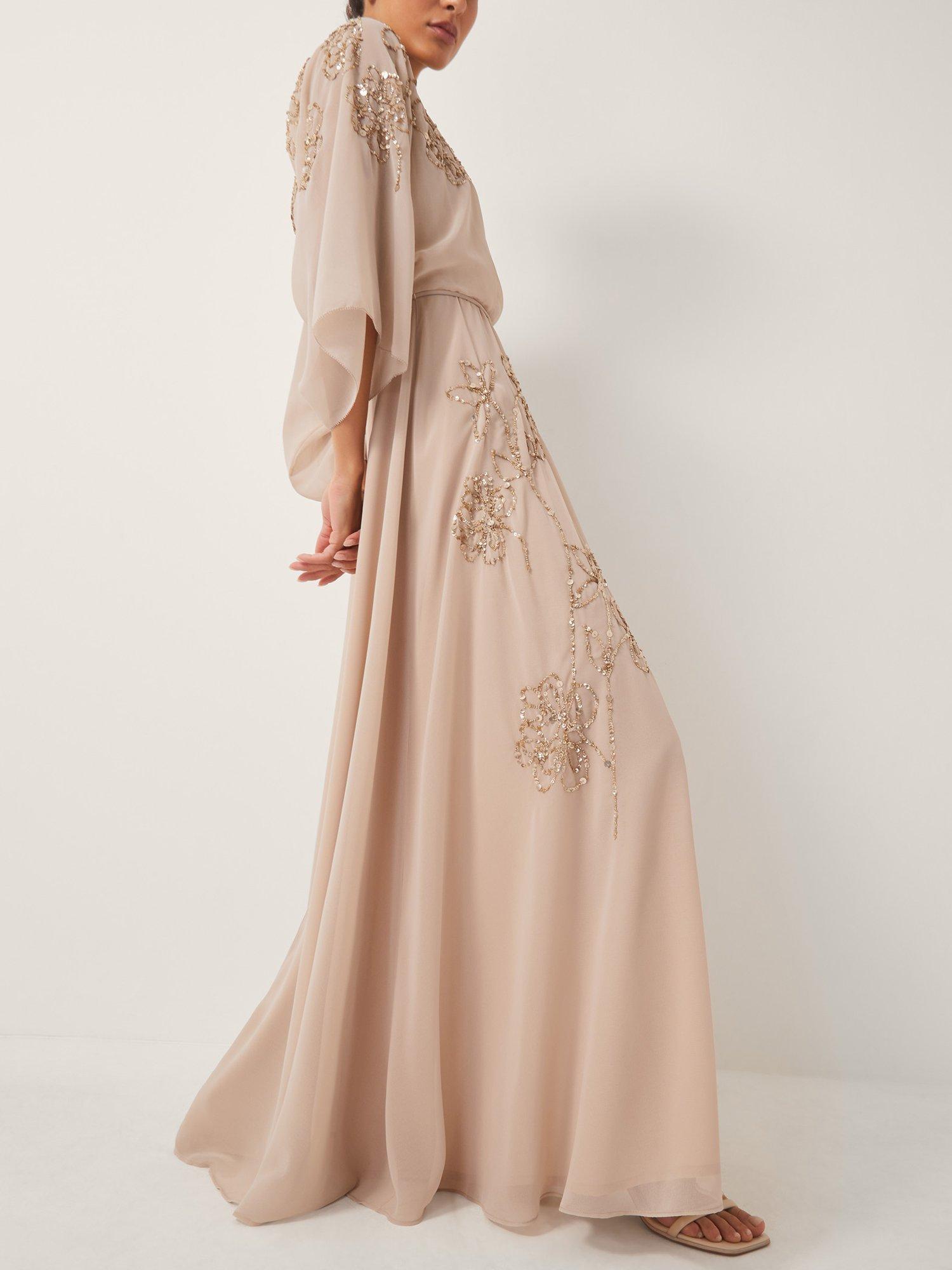 Product image 4 of 5, which shows Monsoon Skyla Embellished V-Neck Maxi Wrap Dress, Natural, 8