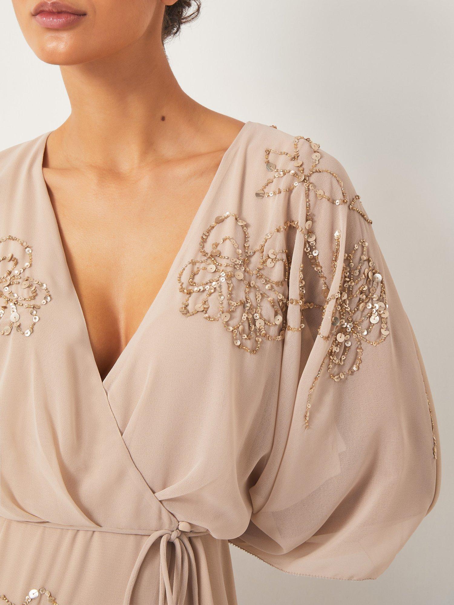 Product image 5 of 5, which shows Monsoon Skyla Embellished V-Neck Maxi Wrap Dress, Natural, 8