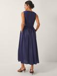 Monsoon Sylvia Floral Fitted Satin Flared Midi Dress, Navy