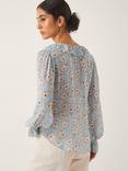 Monsoon Chloe Floral Ruffle Blouse, Pale Blue/Multi