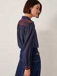 Monsoon Felicity Embroidered Shoulder Shirt, Navy