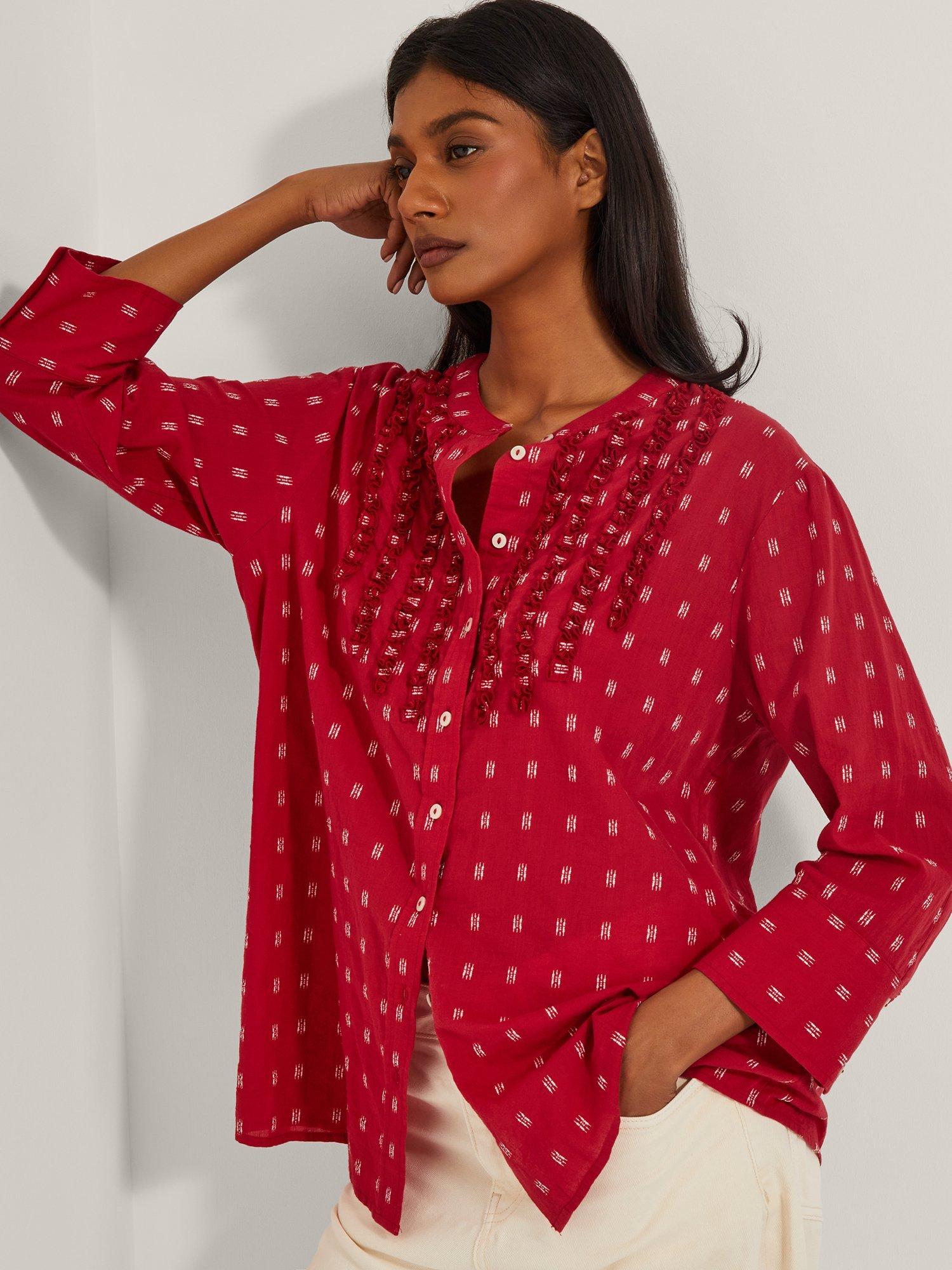 Product image 1 of 5, which shows Monsoon Poppy Dobby Blouse, Mid Red, M