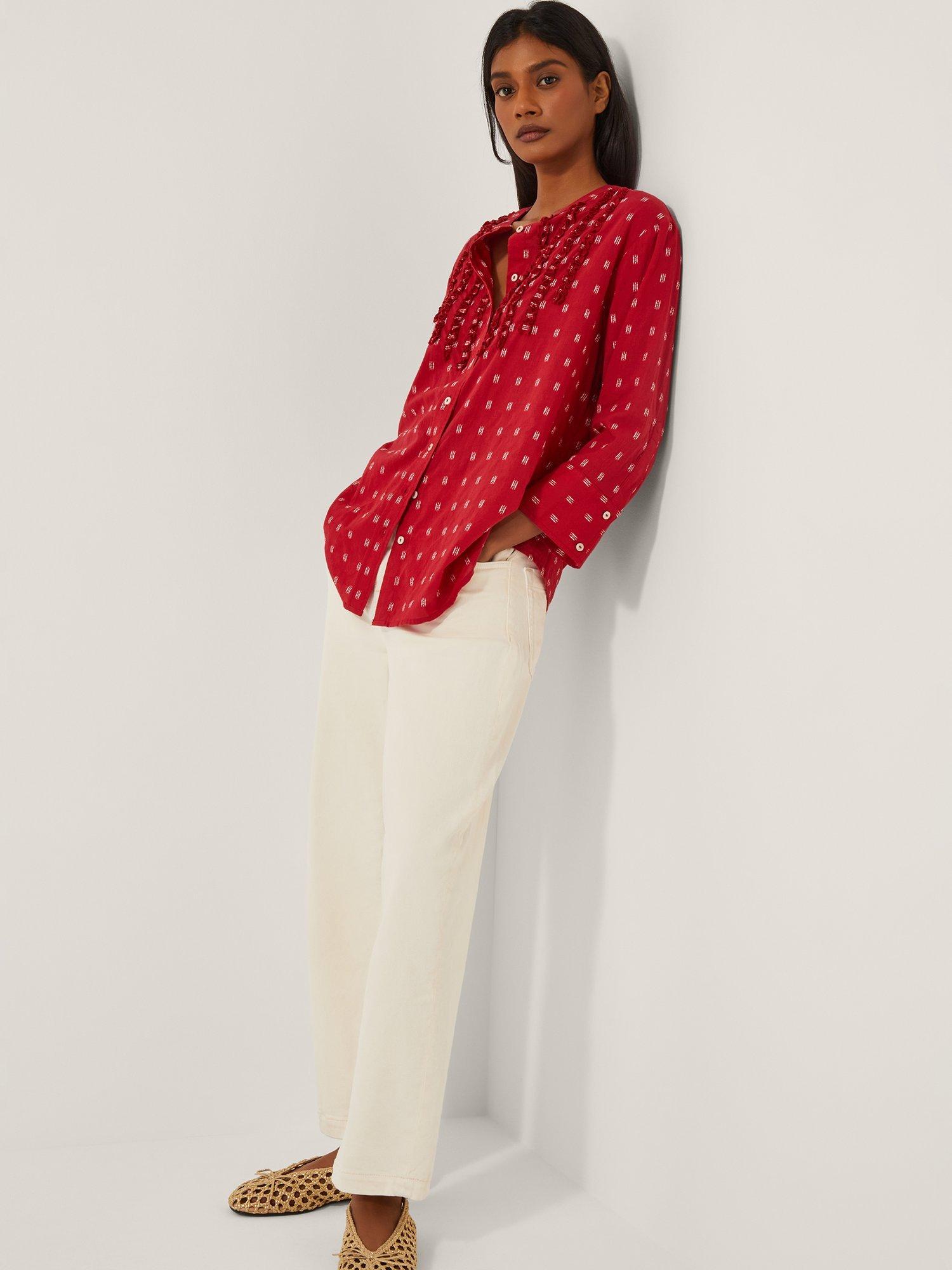 Product image 3 of 5, which shows Monsoon Poppy Dobby Blouse, Mid Red, M