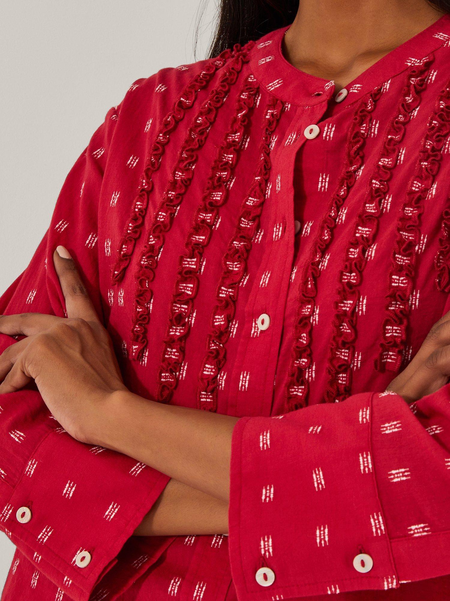 Product image 5 of 5, which shows Monsoon Poppy Dobby Blouse, Mid Red, M
