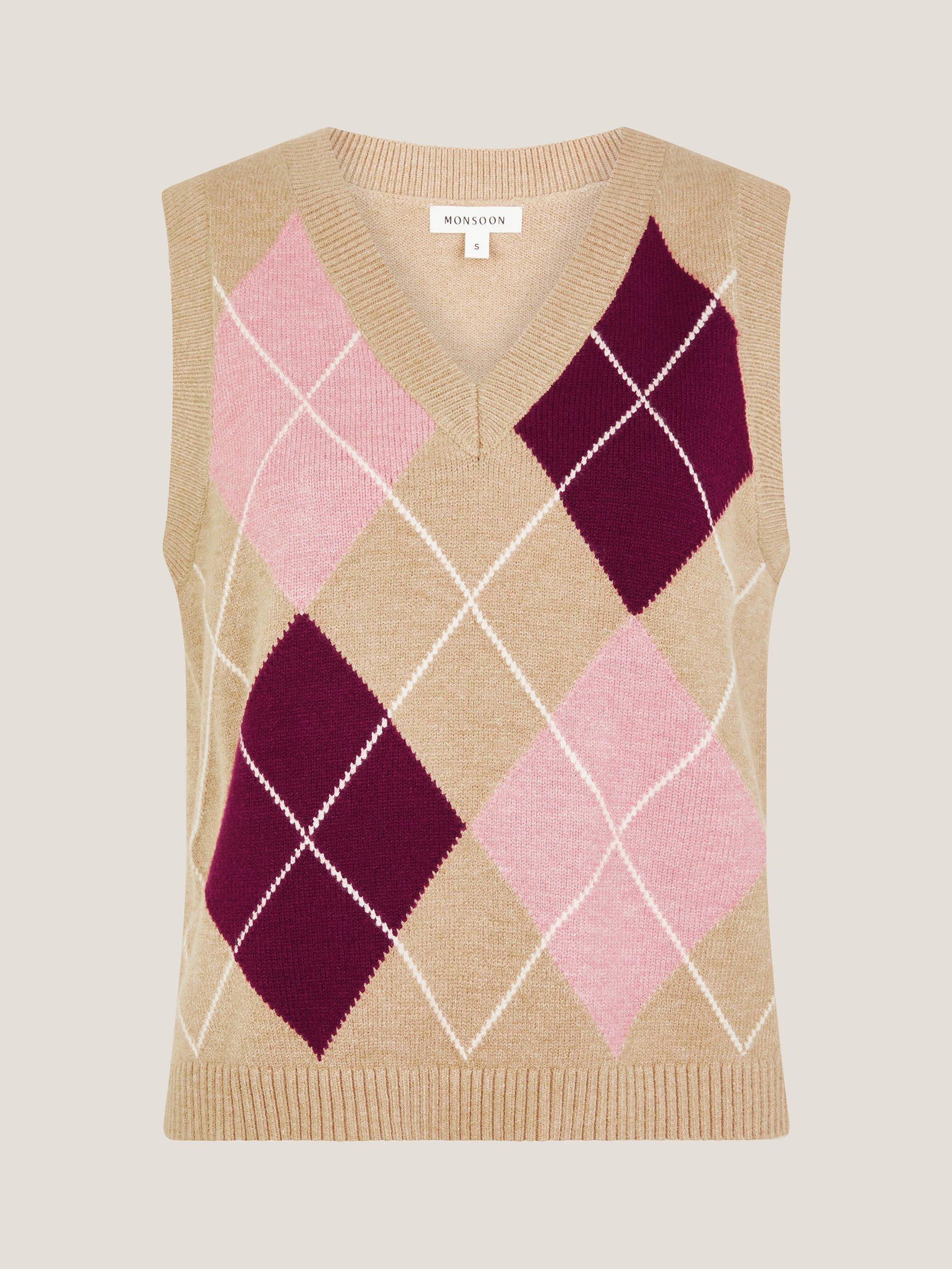 Product image 4 of 5, which shows Monsoon Anne Argyle Check Tank Top, Brown/Multi, XL