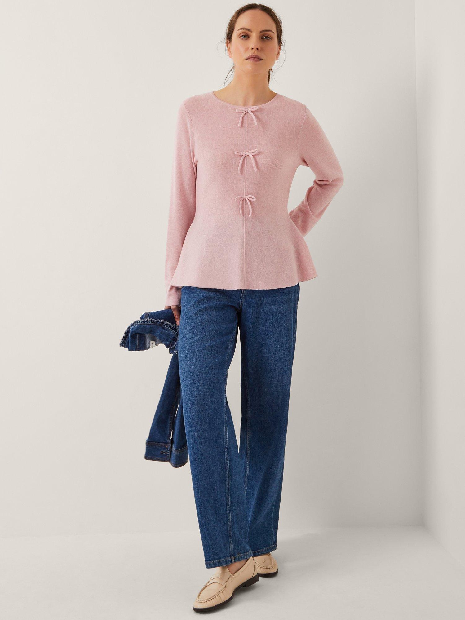 Product image 3 of 5, which shows Monsoon Paula Bow Front Jumper, Blush, 22