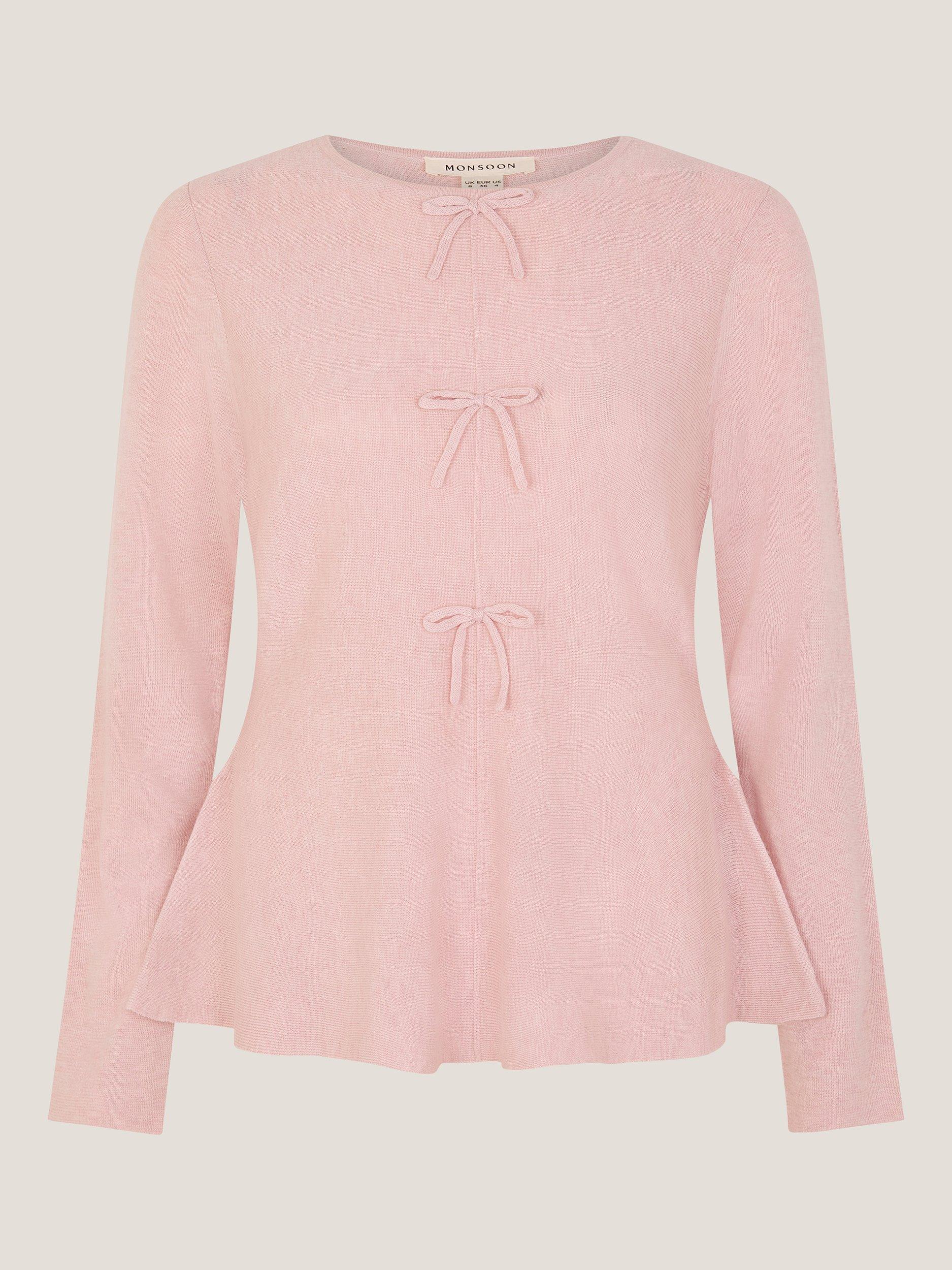 Product image 4 of 5, which shows Monsoon Paula Bow Front Jumper, Blush, 22