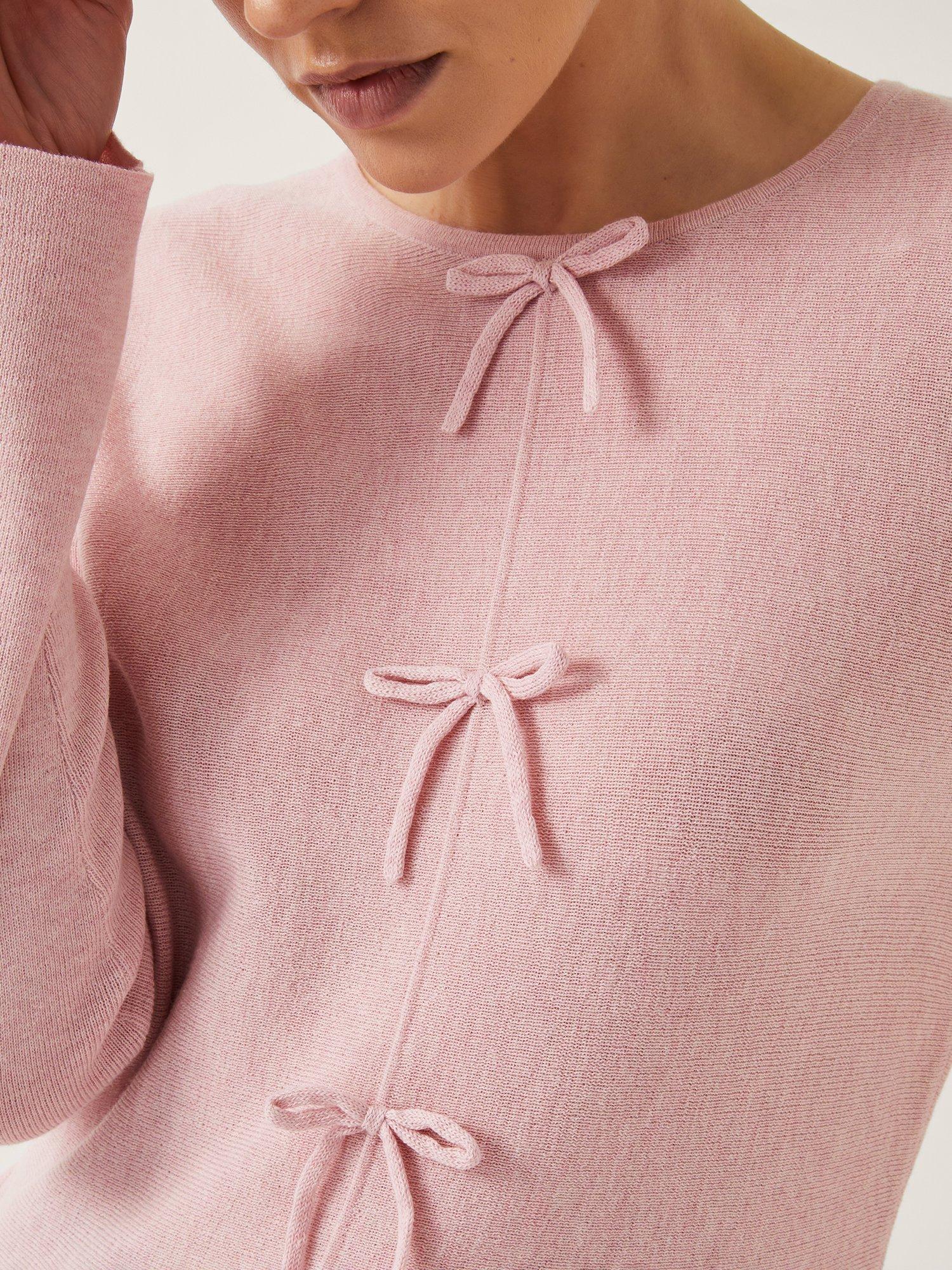 Product image 5 of 5, which shows Monsoon Paula Bow Front Jumper, Blush, 22