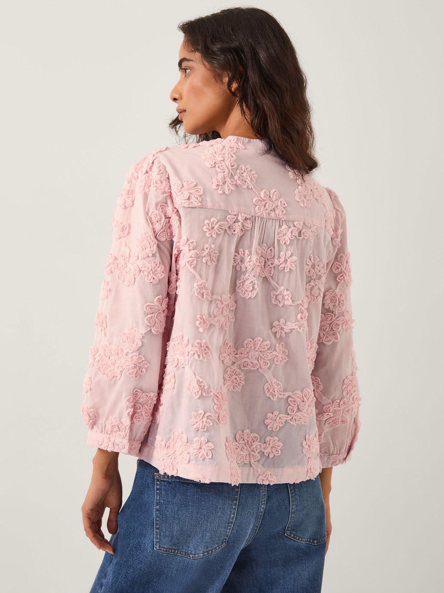 Product image 2 of 5, which shows Monsoon Blair Floral Appliqué Blouse, Blush, XXL