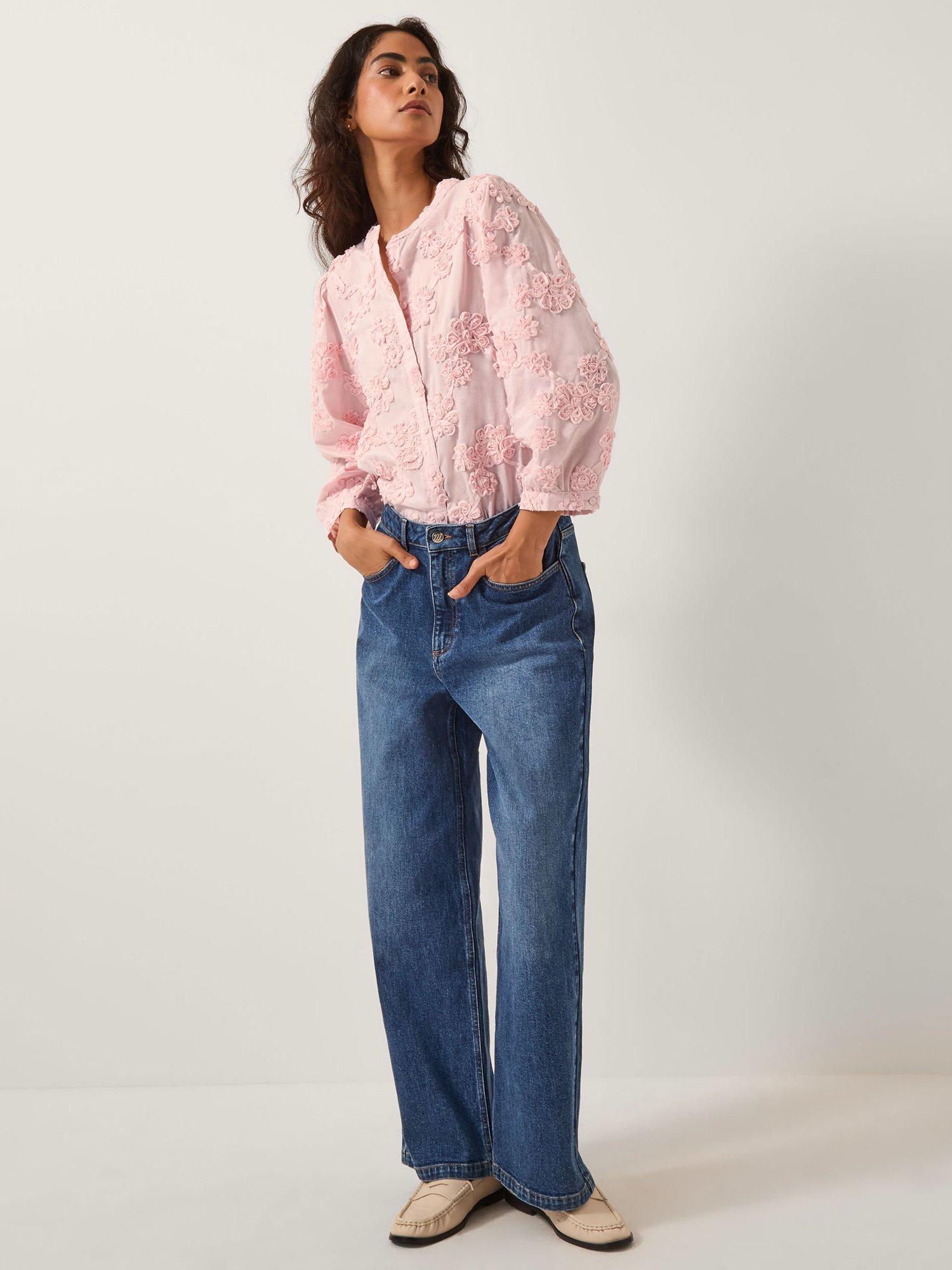Product image 3 of 5, which shows Monsoon Blair Floral Appliqué Blouse, Blush, XXL