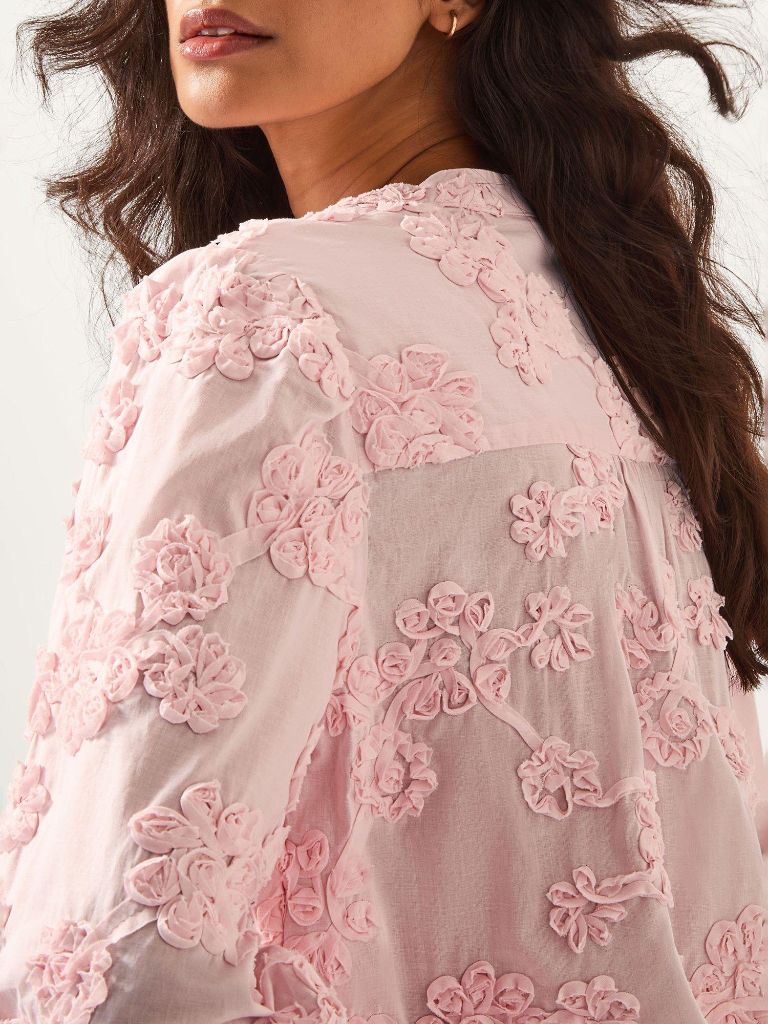 Product image 4 of 5, which shows Monsoon Blair Floral Appliqué Blouse, Blush, XXL
