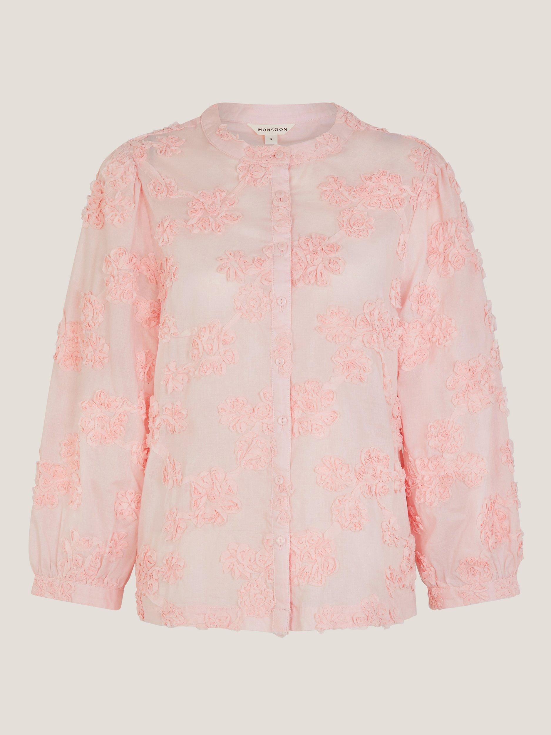 Product image 5 of 5, which shows Monsoon Blair Floral Appliqué Blouse, Blush, XXL