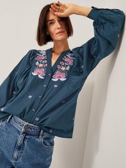 Monsoon Bria Cross Stitch Embroidered Top, Blue, Blue