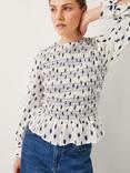Monsoon Molly Spot Smocked Top, Ivory/Multi