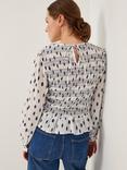 Monsoon Molly Spot Smocked Top, Ivory/Multi