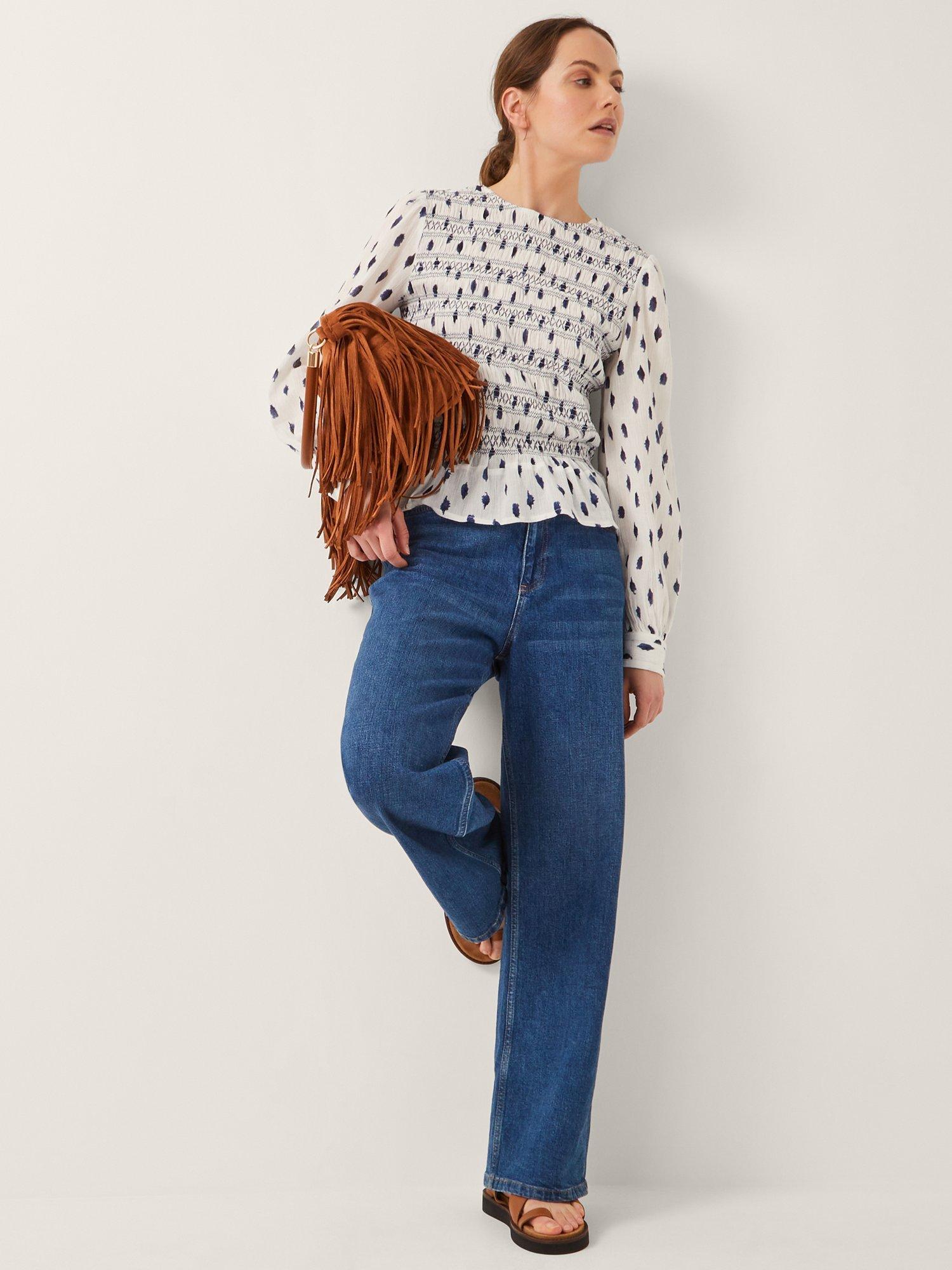 Product image 3 of 5, which shows Monsoon Molly Spot Smocked Top, Ivory/Multi, M