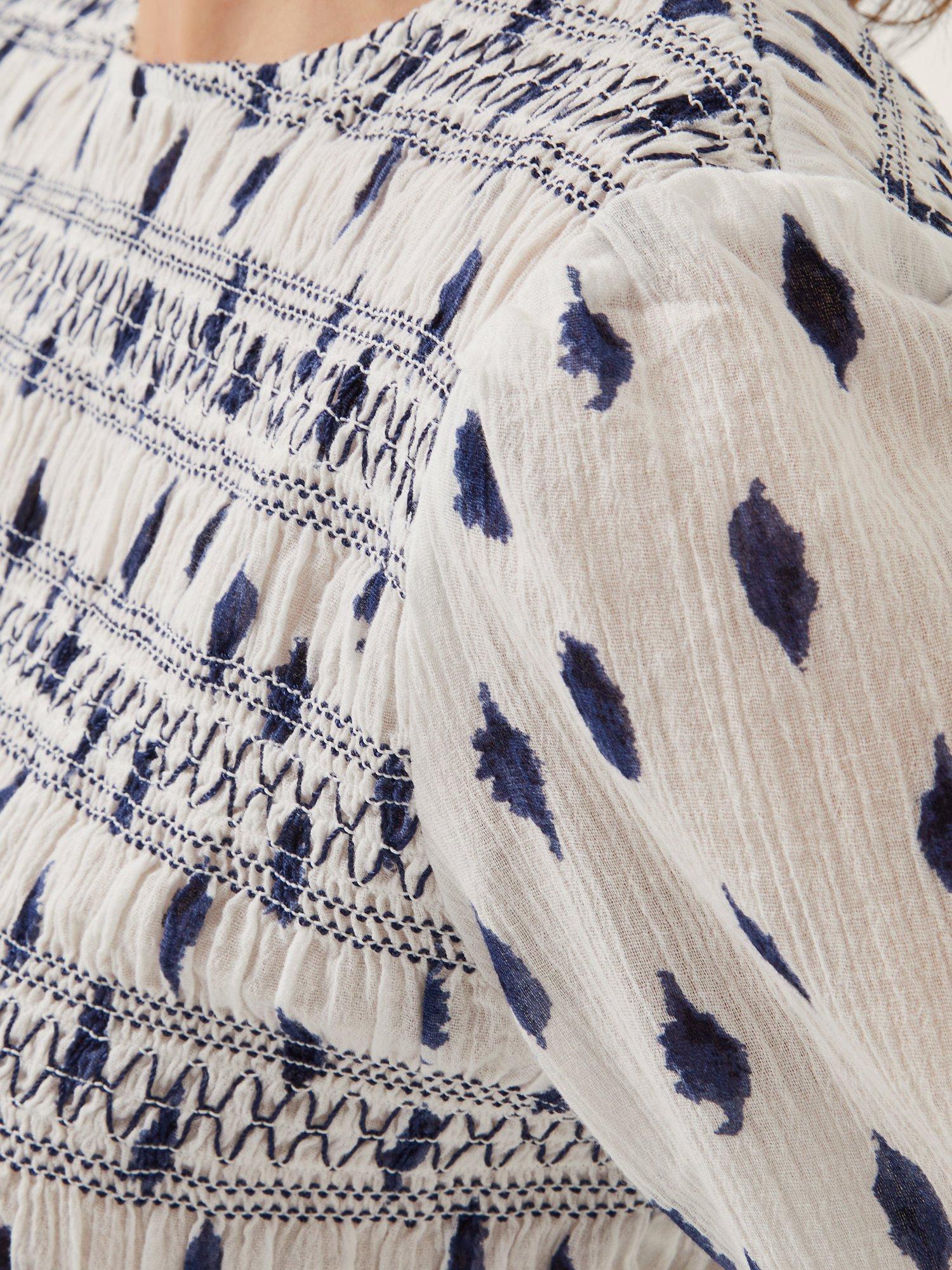 Product image 5 of 5, which shows Monsoon Molly Spot Smocked Top, Ivory/Multi, M