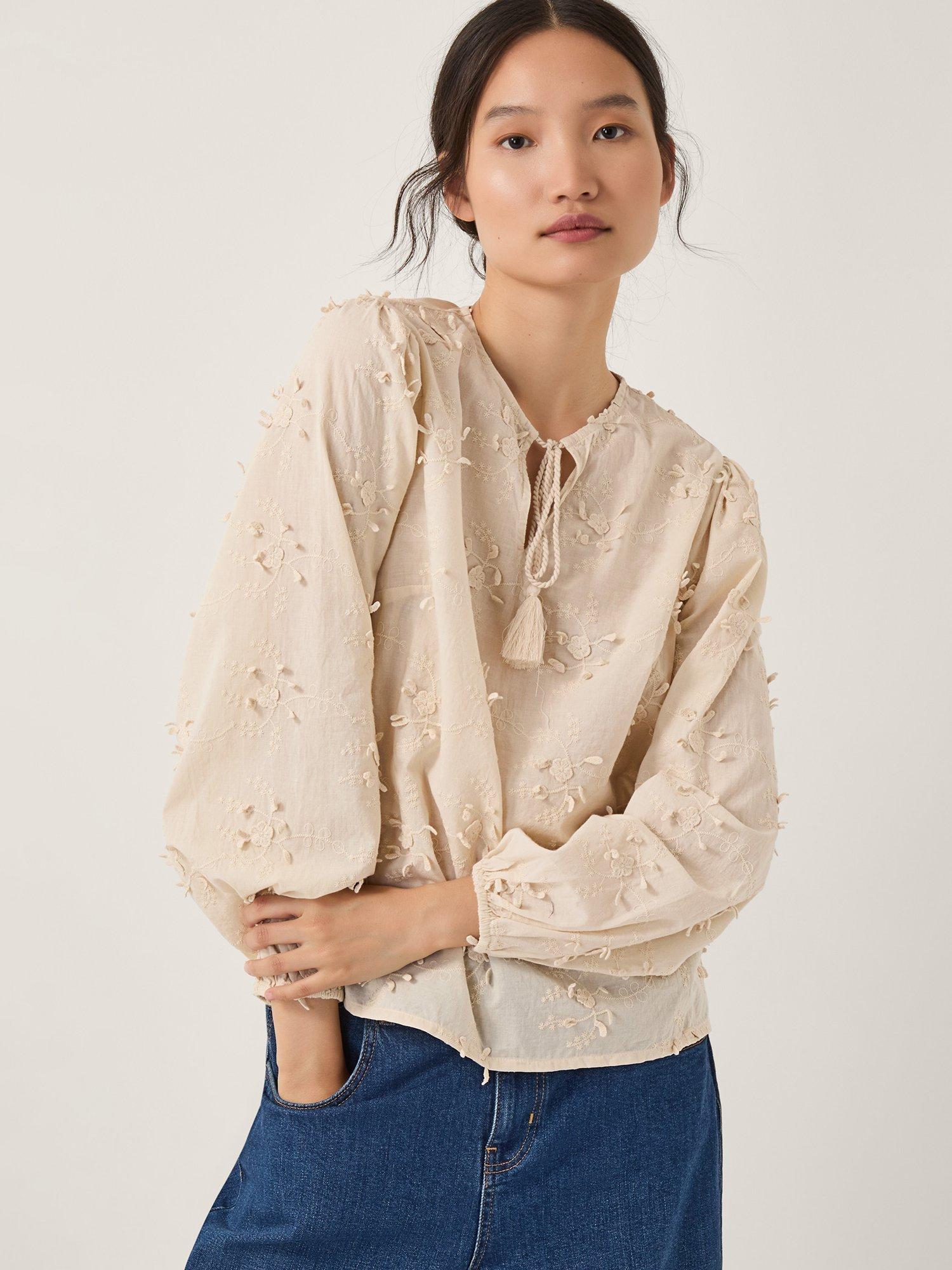 Product image 1 of 4, which shows Monsoon Pascale Embroidered Top, Ivory, L