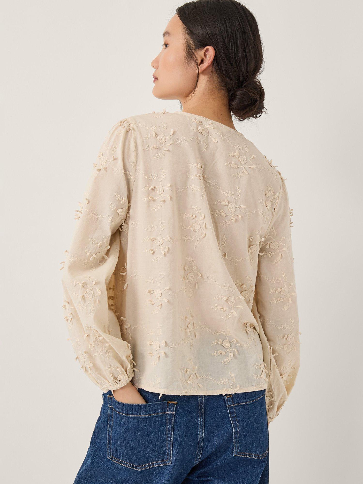 Product image 2 of 4, which shows Monsoon Pascale Embroidered Top, Ivory, L