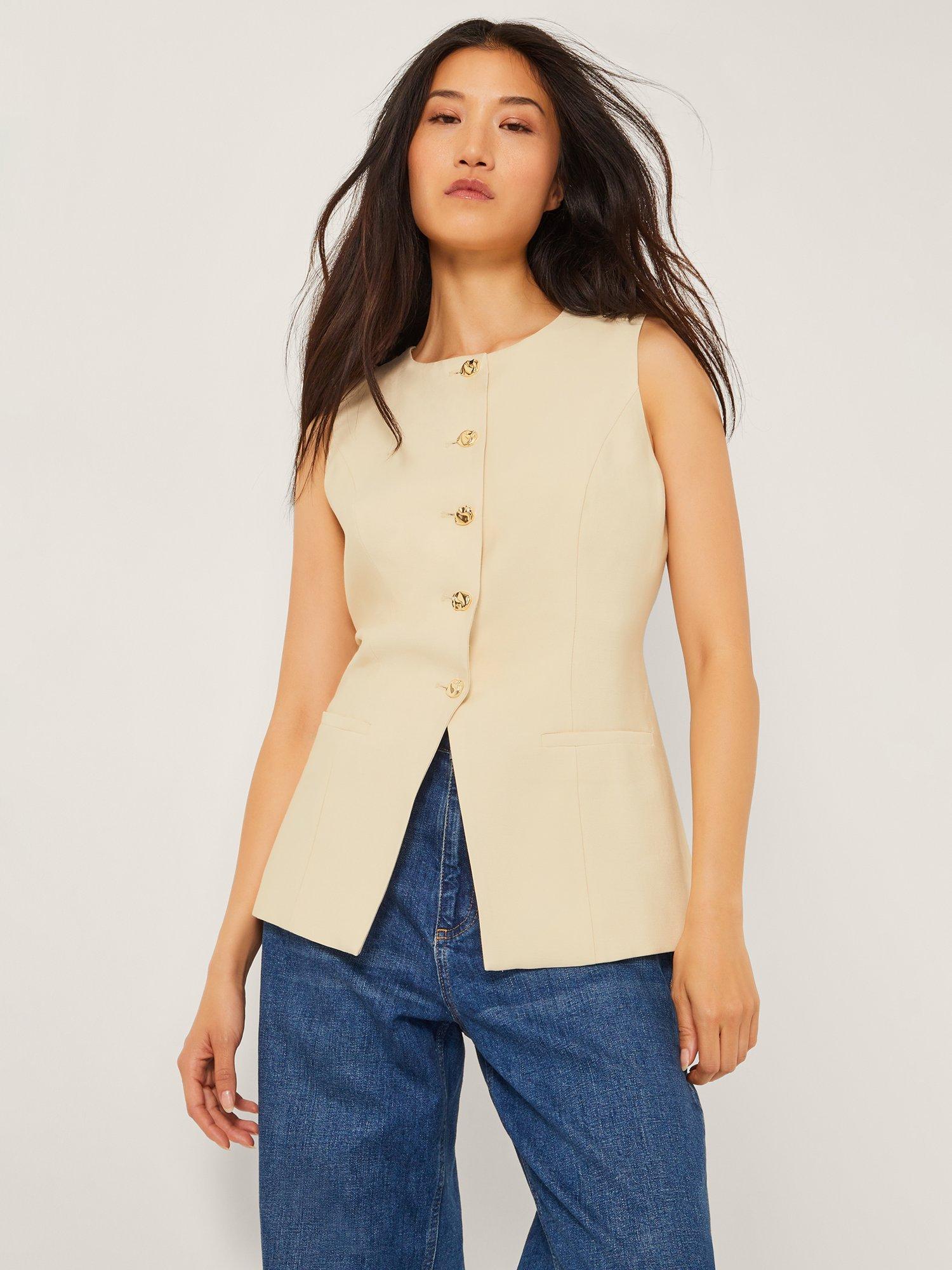 Product image 1 of 5, which shows Monsoon Alba Tailored Waistcoat, Yellow, 10