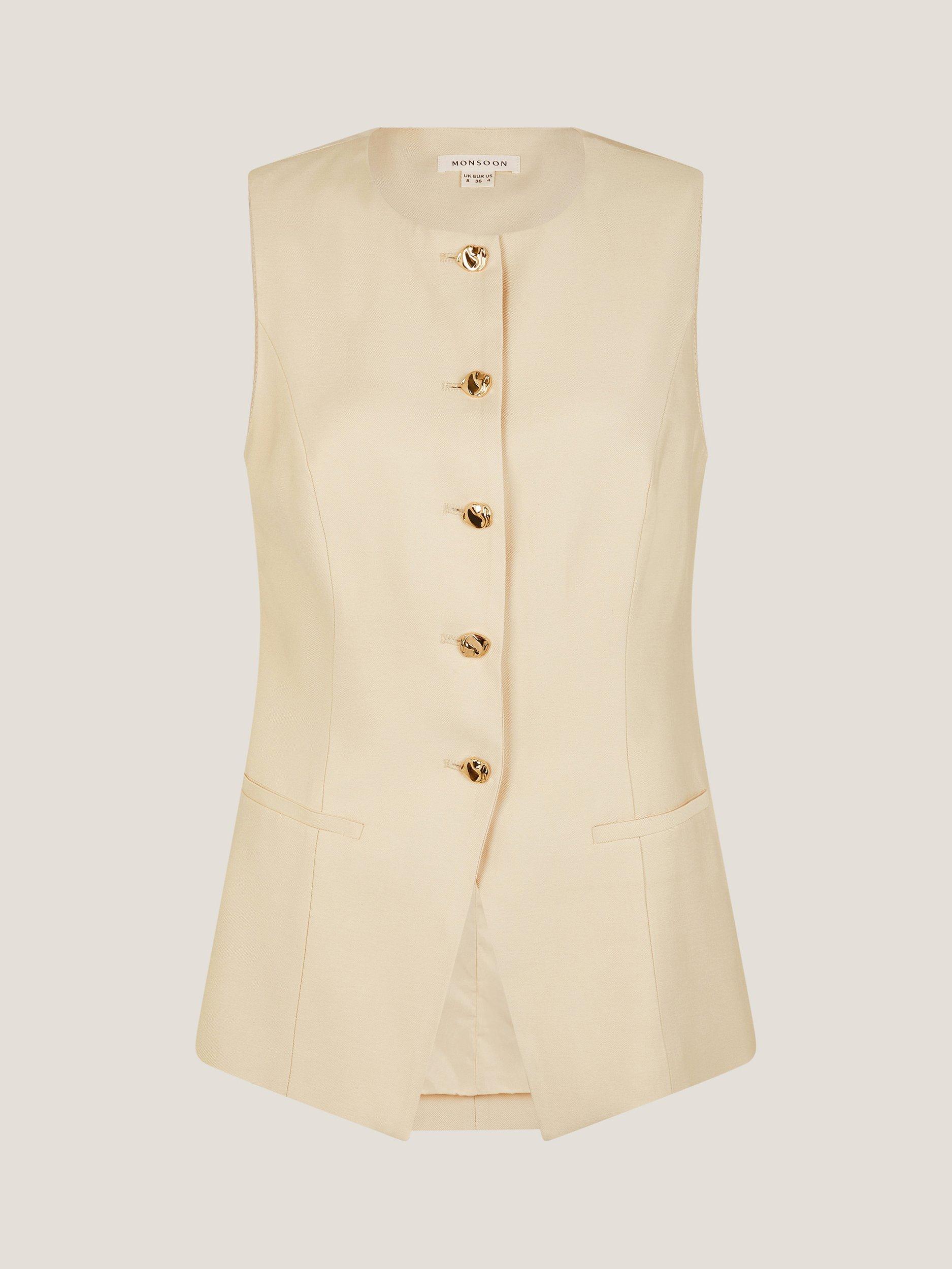 Product image 4 of 5, which shows Monsoon Alba Tailored Waistcoat, Yellow, 10