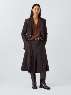 John Lewis x REJINA PYO Pleat Detail Wool Blend Midi Skirt, Chocolate, Chocolate