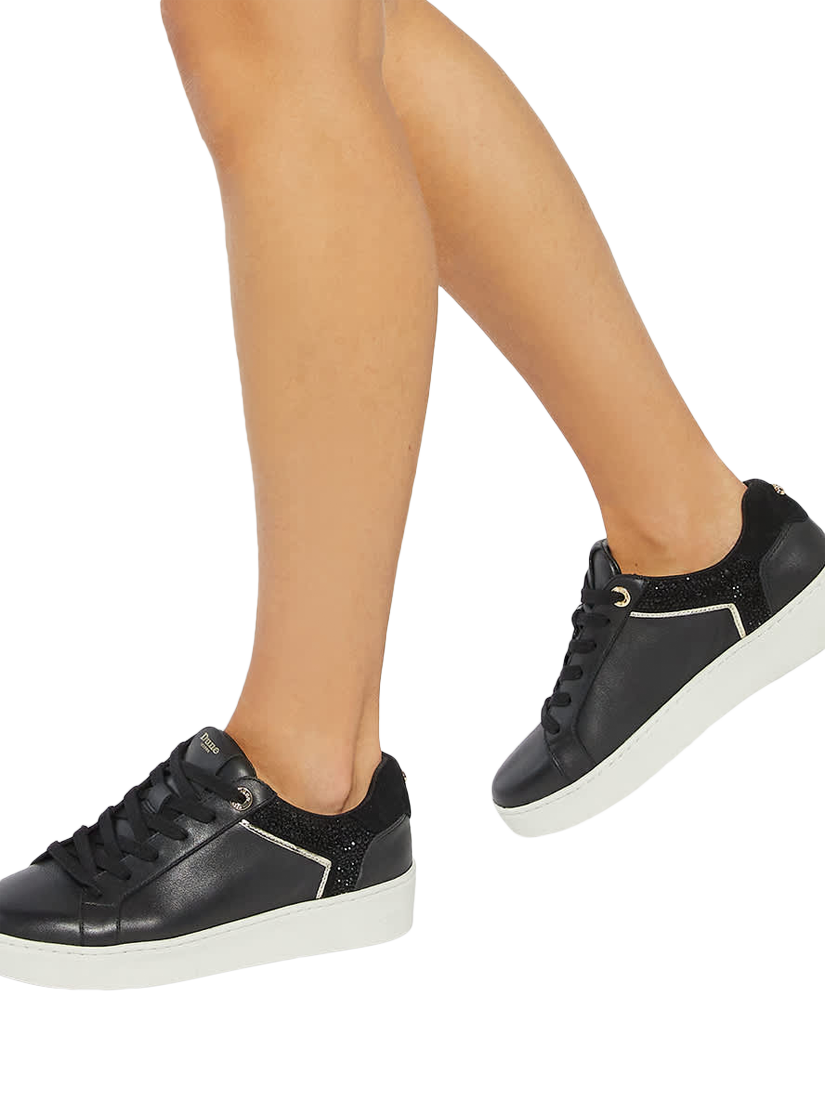Product image 2 of 6, which shows Dune London Elli Metallic Trim Trainers, Black, EU36