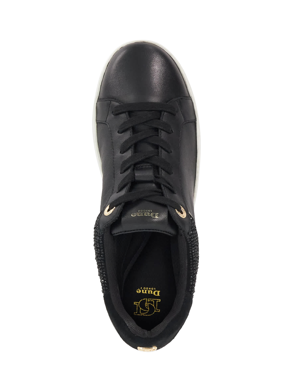 Product image 3 of 6, which shows Dune London Elli Metallic Trim Trainers, Black, EU36