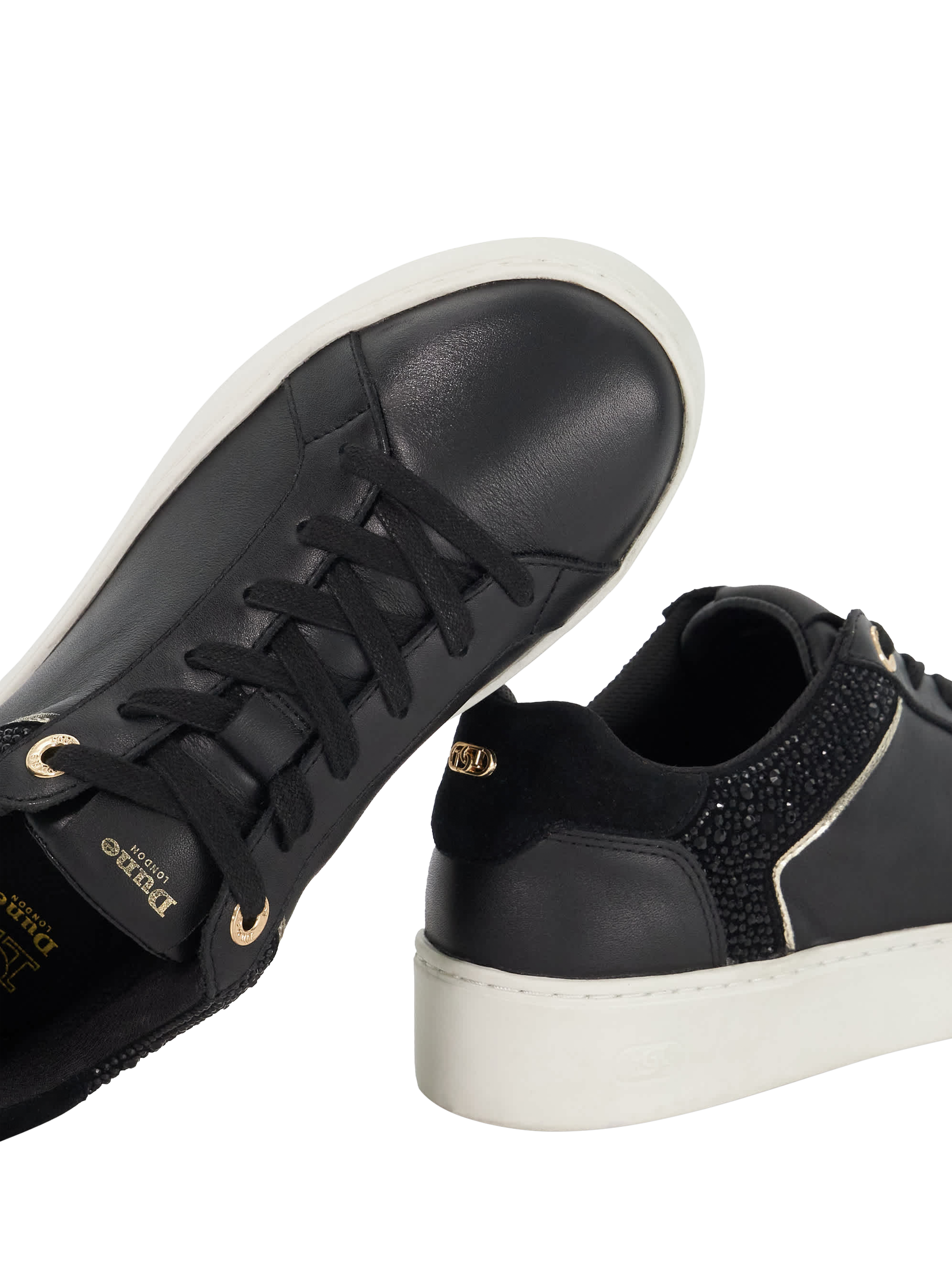Product image 6 of 6, which shows Dune London Elli Metallic Trim Trainers, Black, EU36