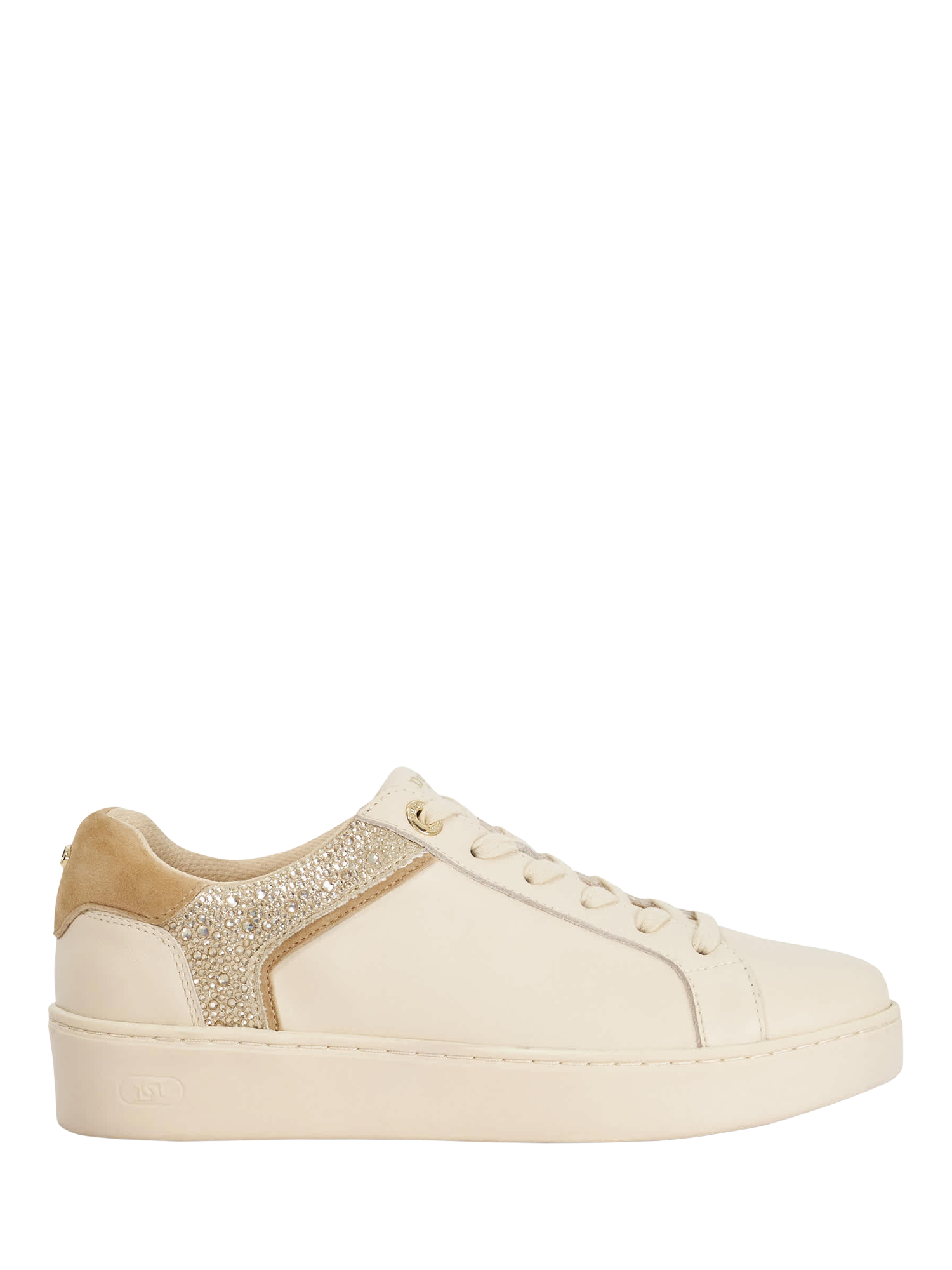 Product image 1 of 6, which shows Dune London Elli Metallic Trim Trainers, Cream, EU36