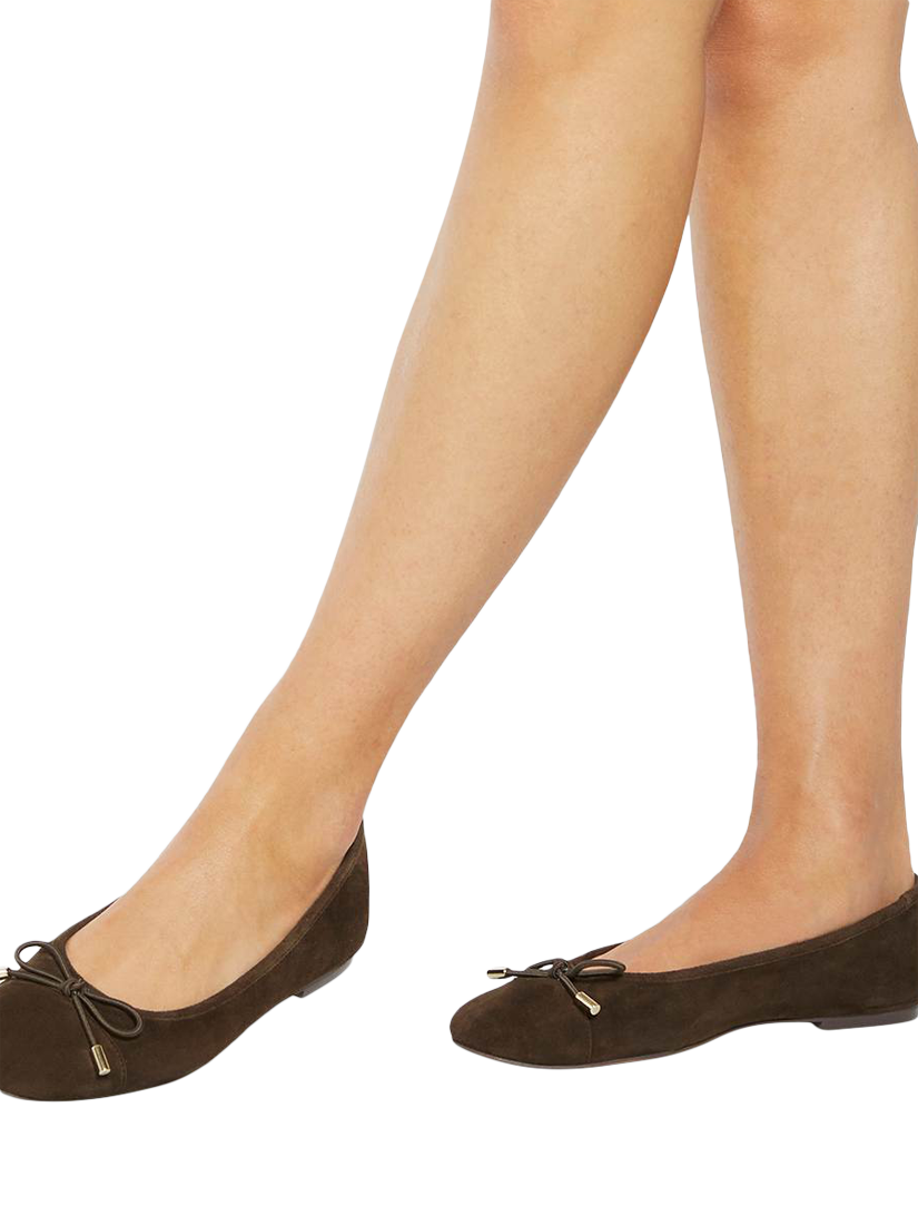 Product image 2 of 6, which shows Dune London Highest Suede Ballerina Pumps, Brown, EU36