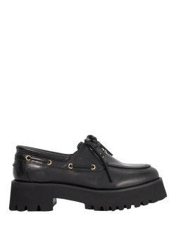 Dune London Griffyn Leather Lace Up Chunky Boat Shoes, Black, Black