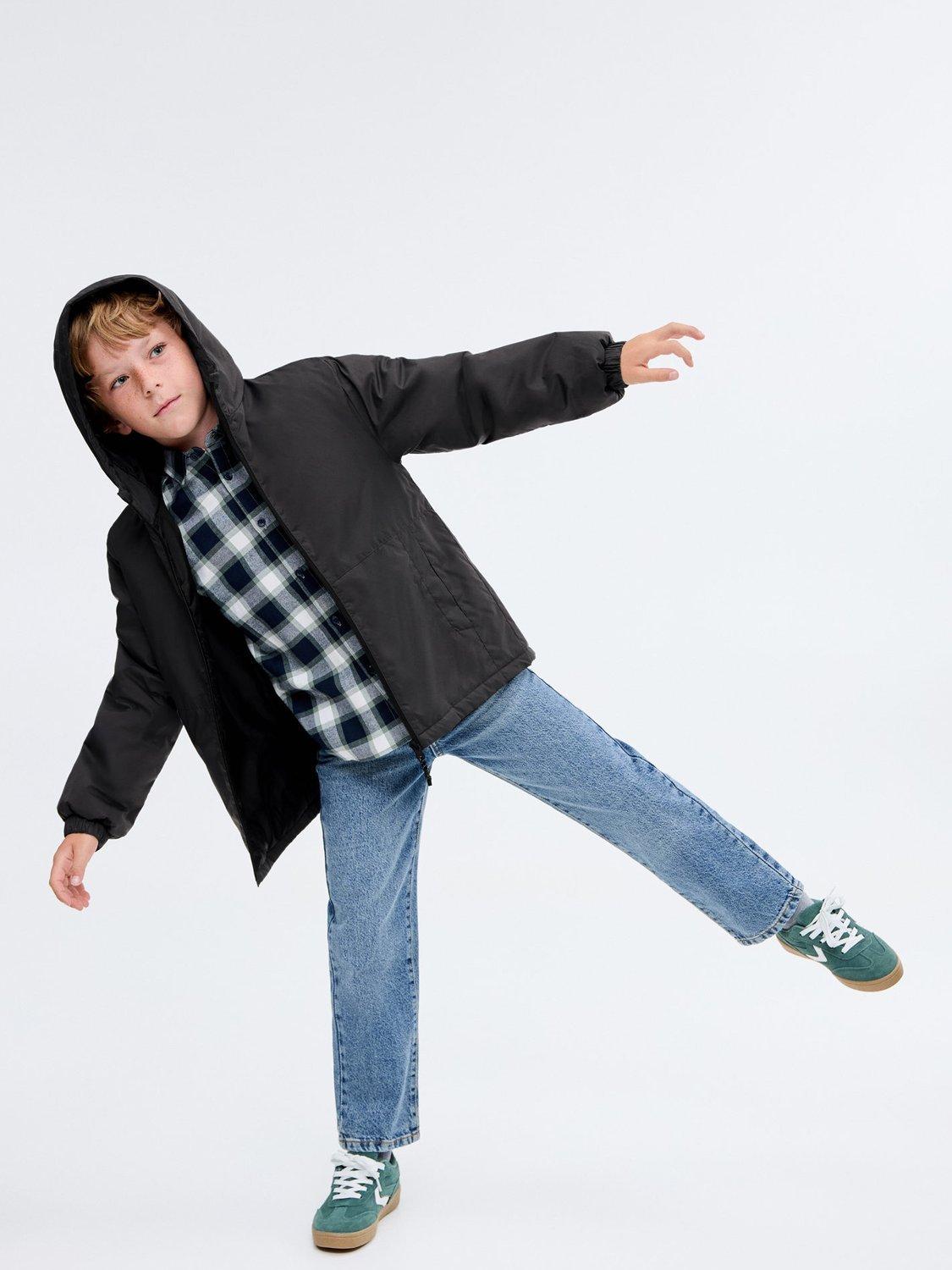 Product image 1 of 6, which shows Mango Kids' Pepe Hooded Quilted Jacket, Charcoal, 11 years