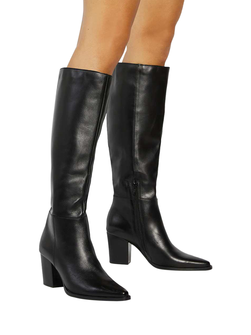Product image 2 of 6, which shows Dune London Tenna Knee High Leather Boots, Black, EU36