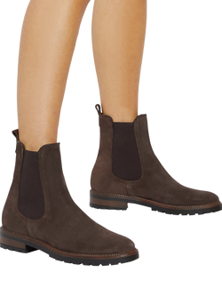 Dune London Poema Suede Cleated Sole Chelsea Boots, Brown - view 2, Brown