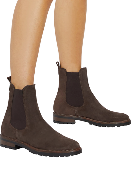Dune London Poema Suede Cleated Sole Chelsea Boots, Brown - view 2, Brown