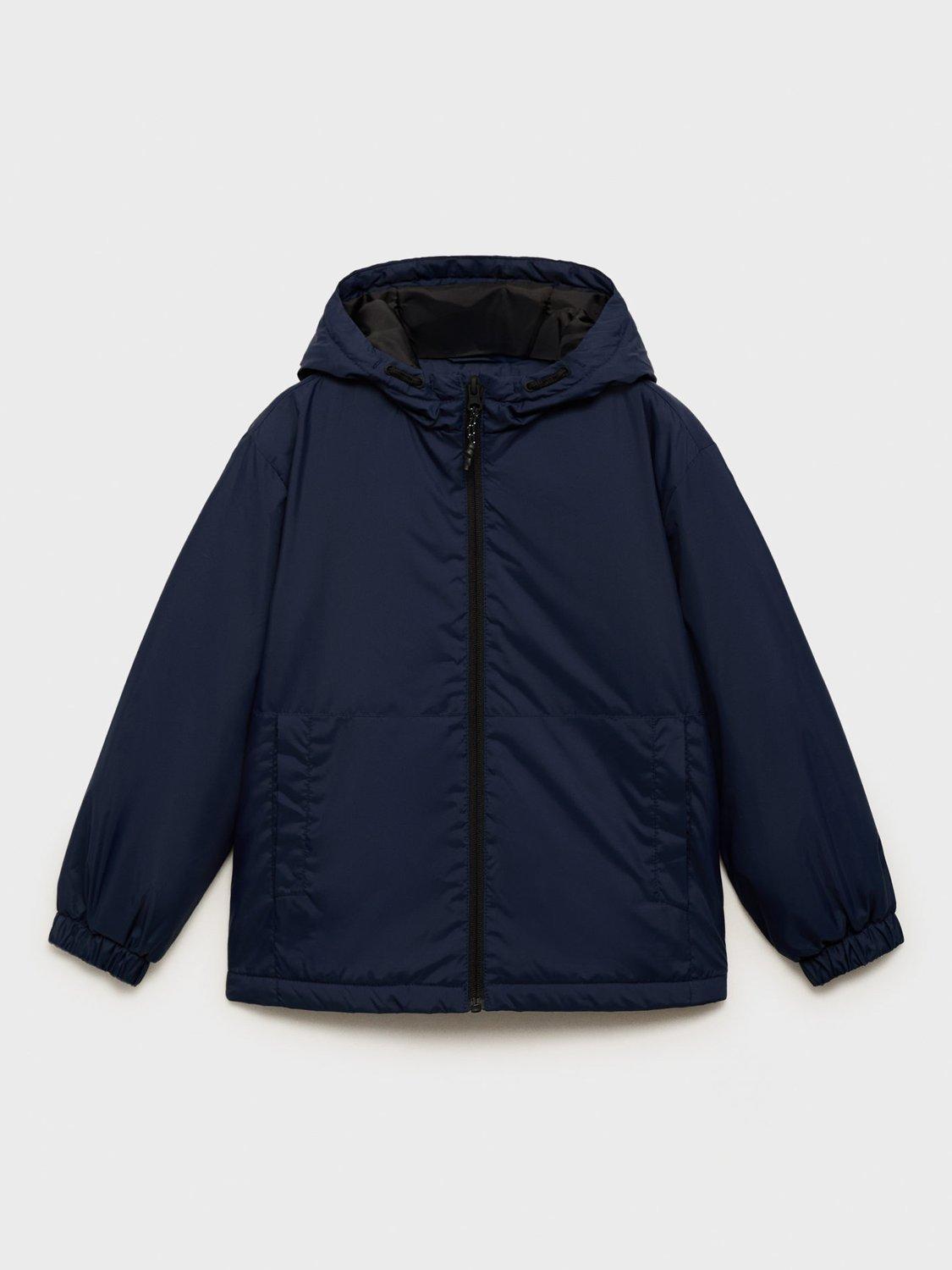 Product image 1 of 4, which shows Mango Kids' Pepe Hooded Quilted Jacket, Navy, 9 years