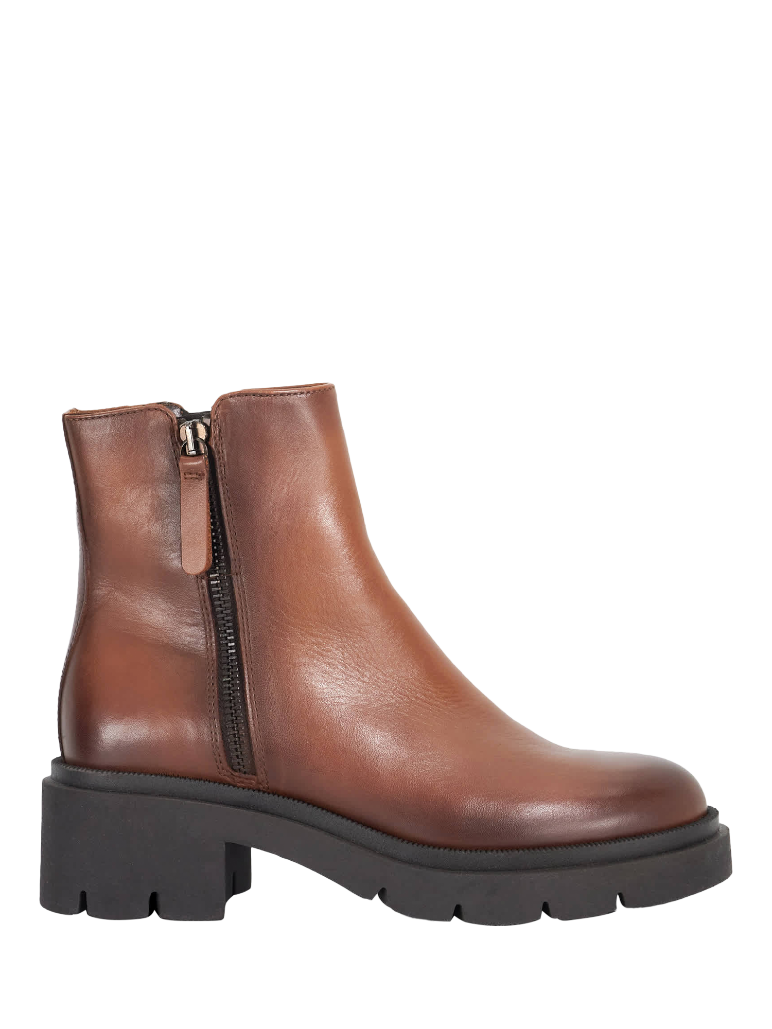 Product image 1 of 5, which shows Dune London Paving Leather Cleated Sole Ankle Boots, Brown, EU36