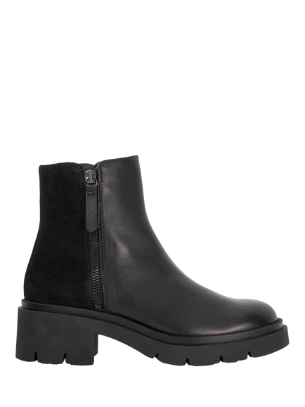 Dune London Paving Leather Block Heel Ankle Boots, Black, Black