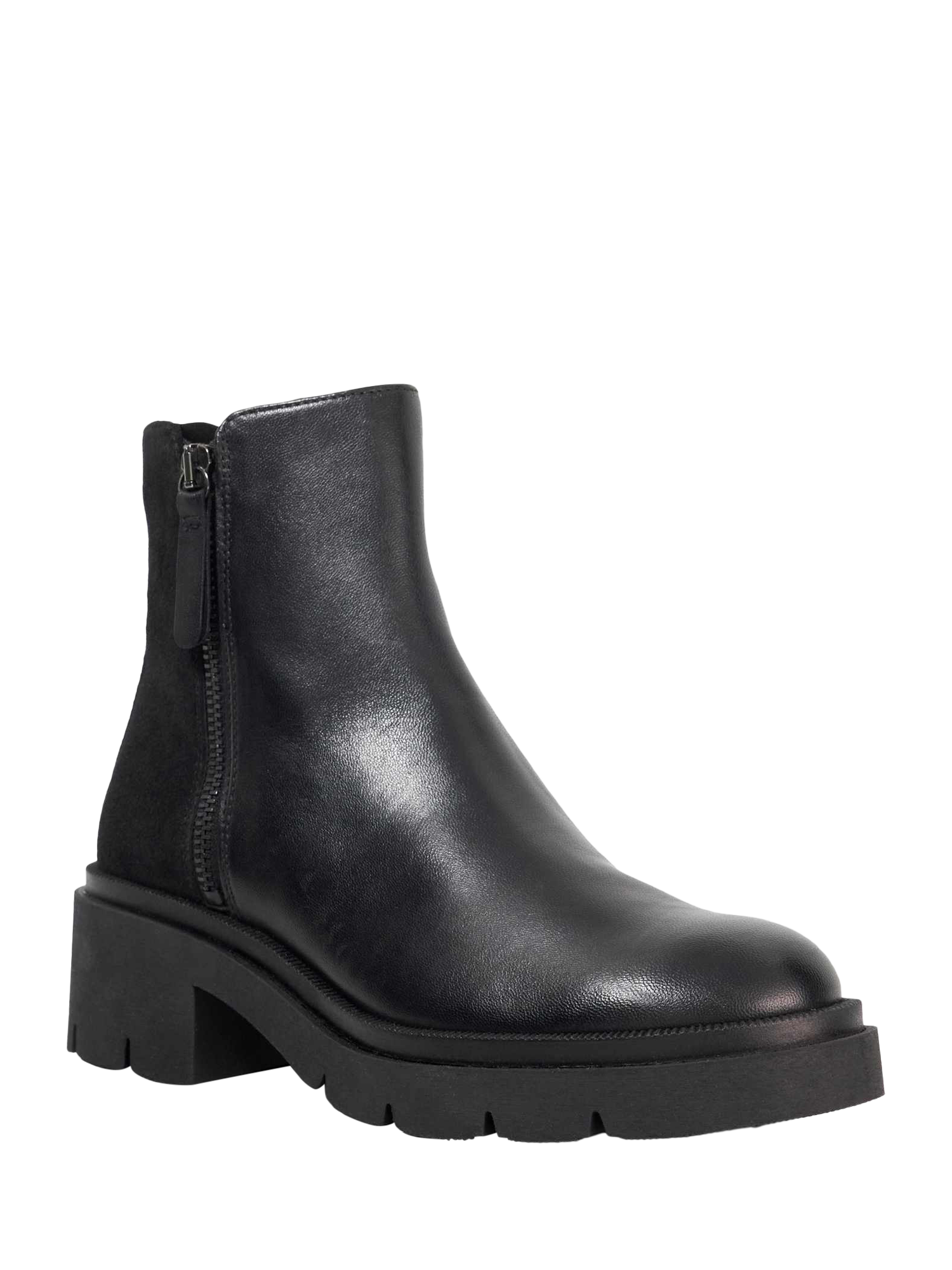 Product image 3 of 5, which shows Dune London Paving Leather Block Heel Ankle Boots, Black, EU36